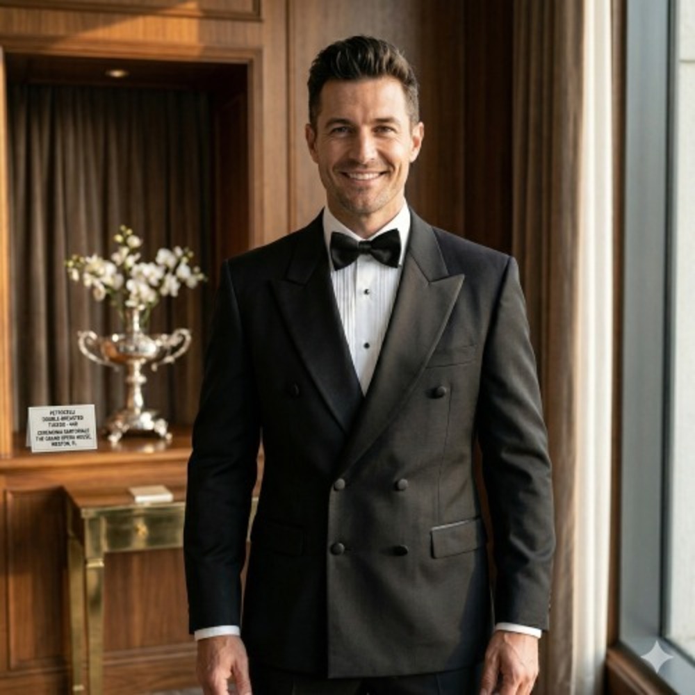 Petrocelli Double‑Breasted Tuxedo Jacket Black 44R‎